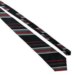 Ketch Mens Striped Necktie Black Gray Red Polyester Classic Formal Accessory